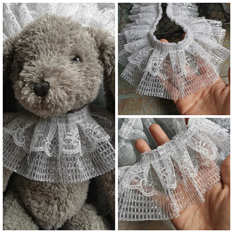 

Double Layer Pleated Embroidered Reflective Lace DIY Lolita Costume Skirt Dress Curtain Tent Fabric Toy Doll Pet Bib Accessories