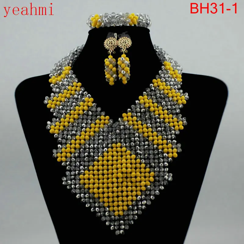 

2020 Nigerian Wedding African Beads Jewelry Sets Luxury Dubai Gold Accessory Statement Jewelry Set Christmas Gift Jewelry BH31-1