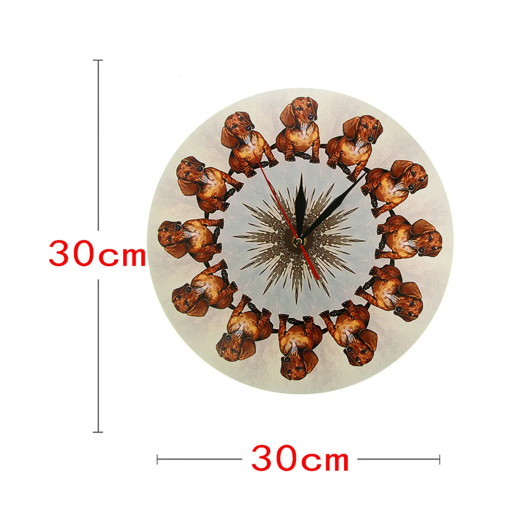 Puppy Dachshund Dog Printed Wall Clock Wieners Modern Timepiece Nursery Decoration Pet Shop Hanging Watch Animal Lover Gift | Дом и сад