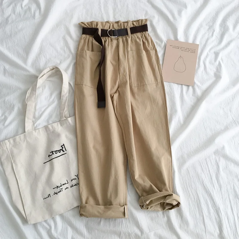 Obrix Harem Cotton Loose Straight Soft Casual Style Pants High Elastic Waist Safari Streetwear Formal Trousers For Women | Женская