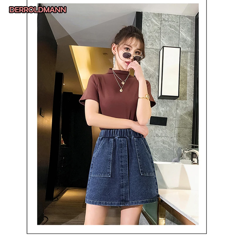 Женские с высокой талией Короткая юбка большого размера Корейский бойфренд для