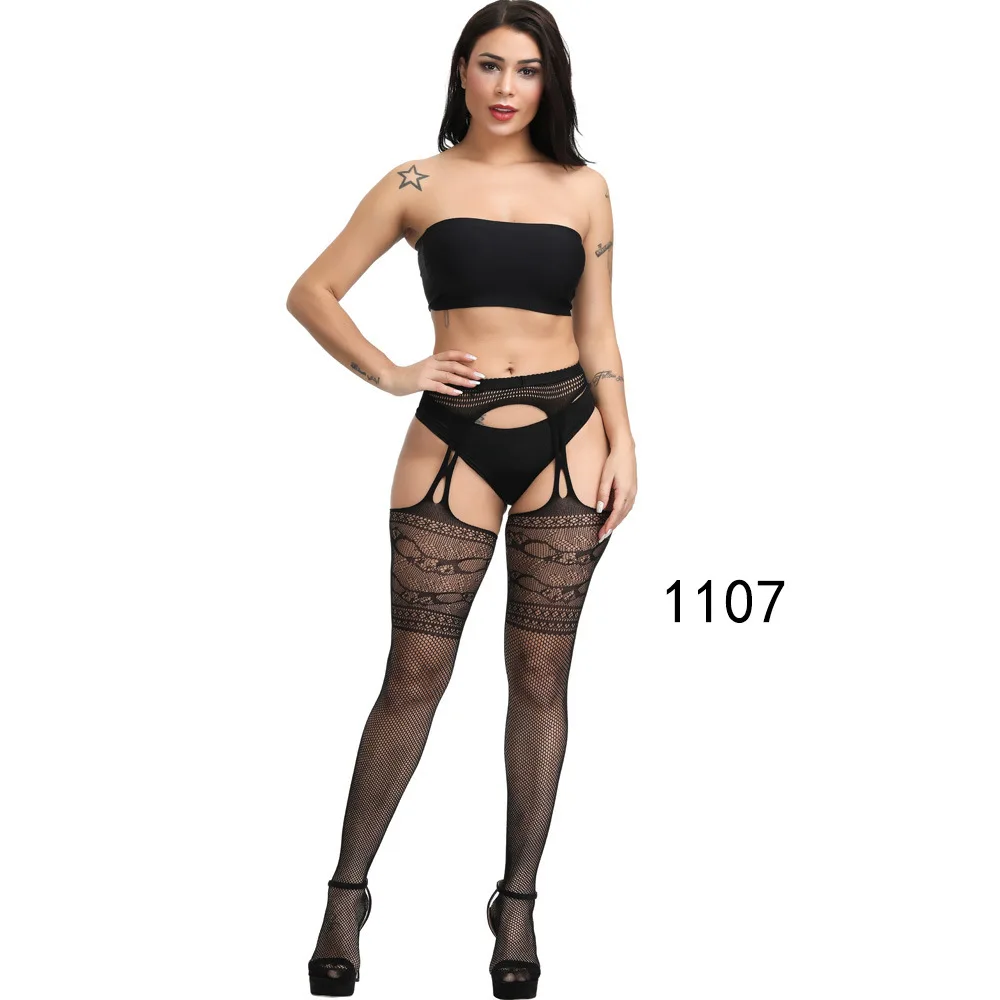 1107 New Arrival Solid Stockings Women Sexy Thigh High Fishnet Nylon Long Socks Sex Belt Standard Over Knee Socks Sexy Lingerie - Цвет: 1107