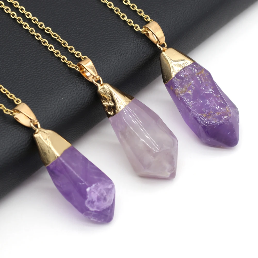 

Natural Semi-precious Stones and Amethyst Rough Necklace Pendant Boutique Making DIY Fashion Charm Necklace Jewelry
