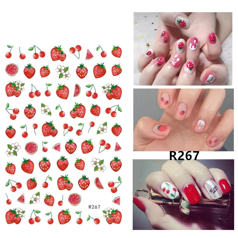 1 лист стикеров для ногтей с изогнутыми полосками наклейки клубничными цветами 3d