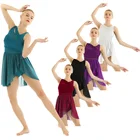 Женское платье для танцев балерины для взрослых, платье без рукавов с вырезами, асимметричное шифоновое эластичное танцевальное платье