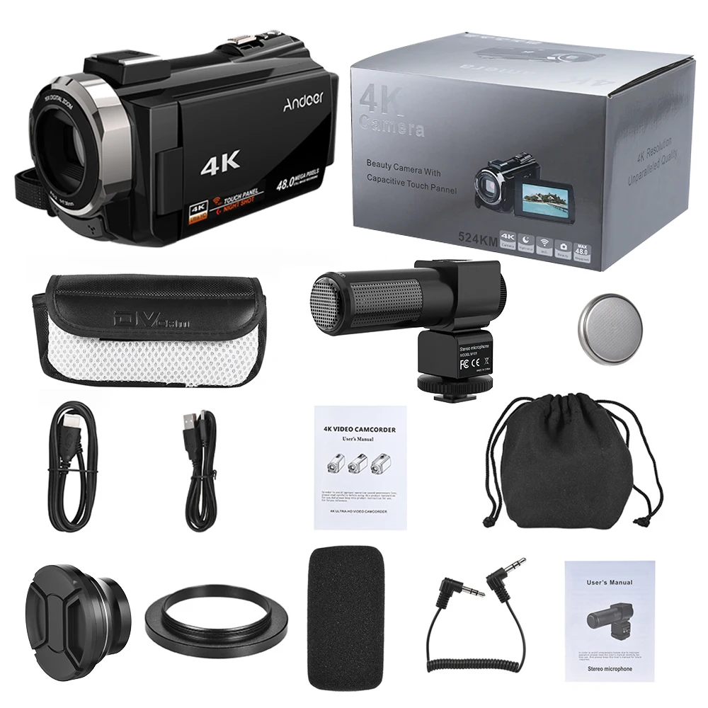 Andoer 4K 1080P 48MP 16X Zoom сенсорный экран Wi Fi ночная съемка цифровая видеокамера рекордер