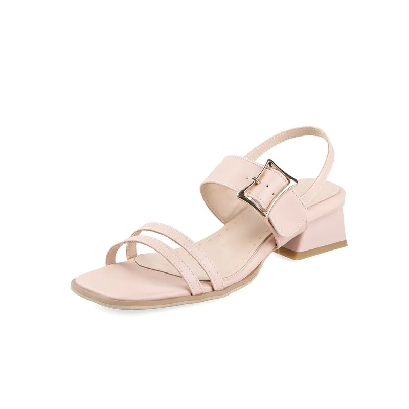 

Korean Elegant Dress Ladies Shoes Summer Open Toe Ankle Wrap Gladiator Sandals Medium Block Heels Female Nude Shoes Big Size 42