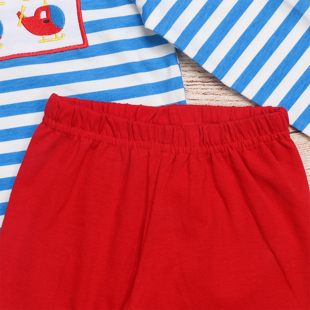 New Style Small Airplane Embroidery Long Sleeve Boy T Shirt Red Pants Cute Kids Boutique Clothing For Spring Autumn