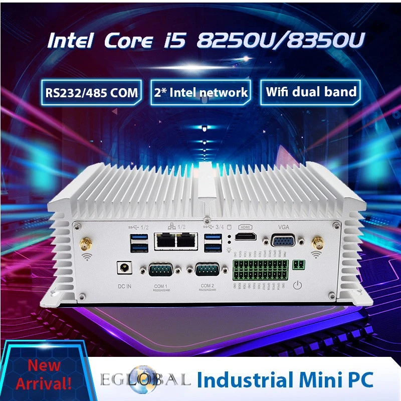 Безвентиляторный промышленный ПК Intel i5 8350U i7 7500U Настольный Мини компьютер Linux Ubuntu(убунту-операционная система 6* COM 8* USB 2* LAN HDMI VGA GPIO DDR4 SIM 4 аппарат не привязан к оператору сотовой связи