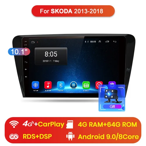 4-64GB Junsun 4G+ 64G CarPlay DSP Android 8,1 автомобильный Радио Мультимедиа стерео плеер gps Navi 2 Din для SKODA Octavia 2013- A7 без dvd - Цвет: 4-64GB