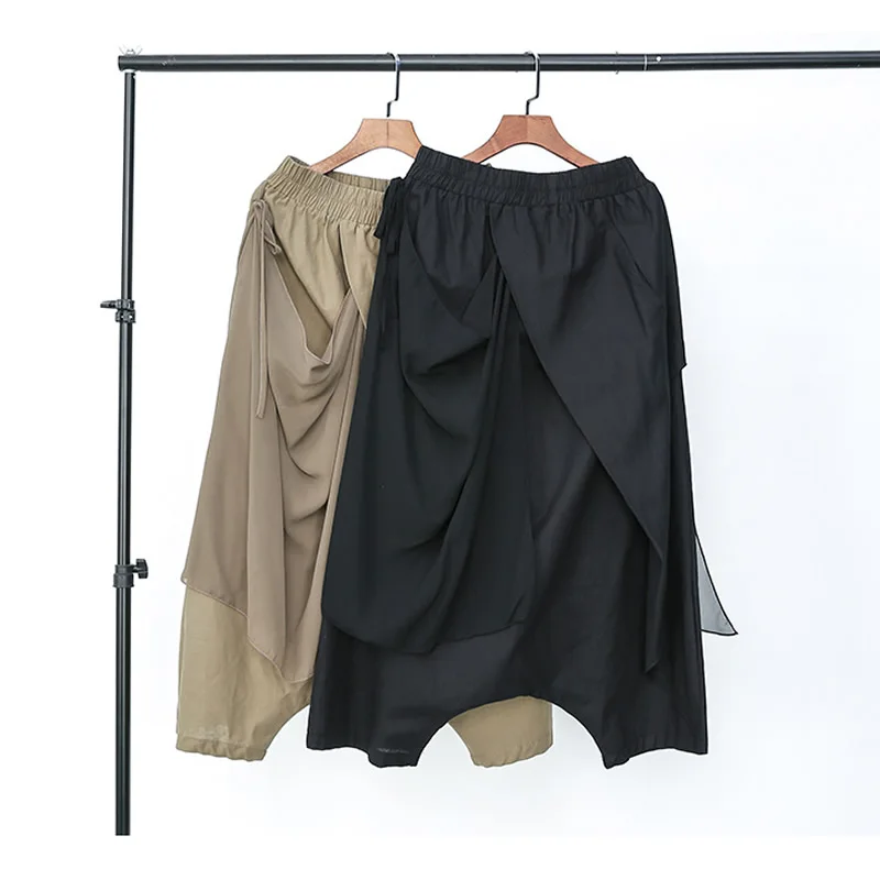 

2020 New Summer Elastic Waist Chiffon Harem Pants Irregular Personality Loose Hip hop Cross-pants Women Trousers Streetwear
