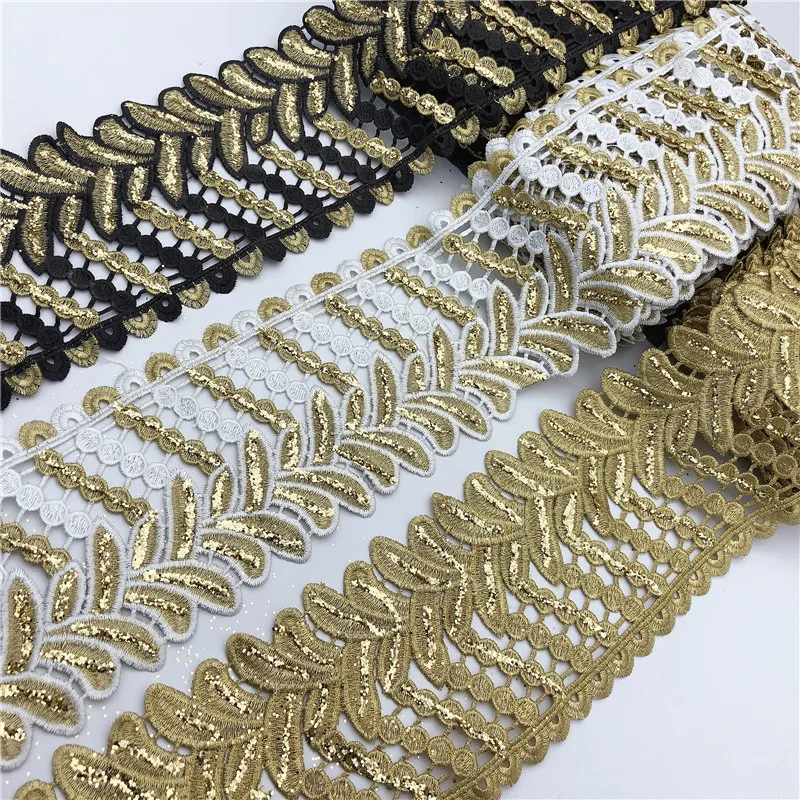 Кружево 10 ярдов золотистое черное белое металлическое с вышивкой кружево силой в