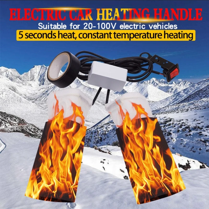 

20-100V Electric Heated Pad E-bike Handlebar Warmer Winter Grips Heating Cushion E-bike ATV Handlebar Warmer