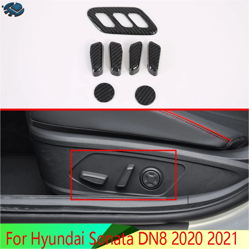 For Hyundai Sonata DN8 2020 2021 Car Accessories Carbon fiber style Interior Inner Seat Adjustment Switch Knob Button Cover Trim