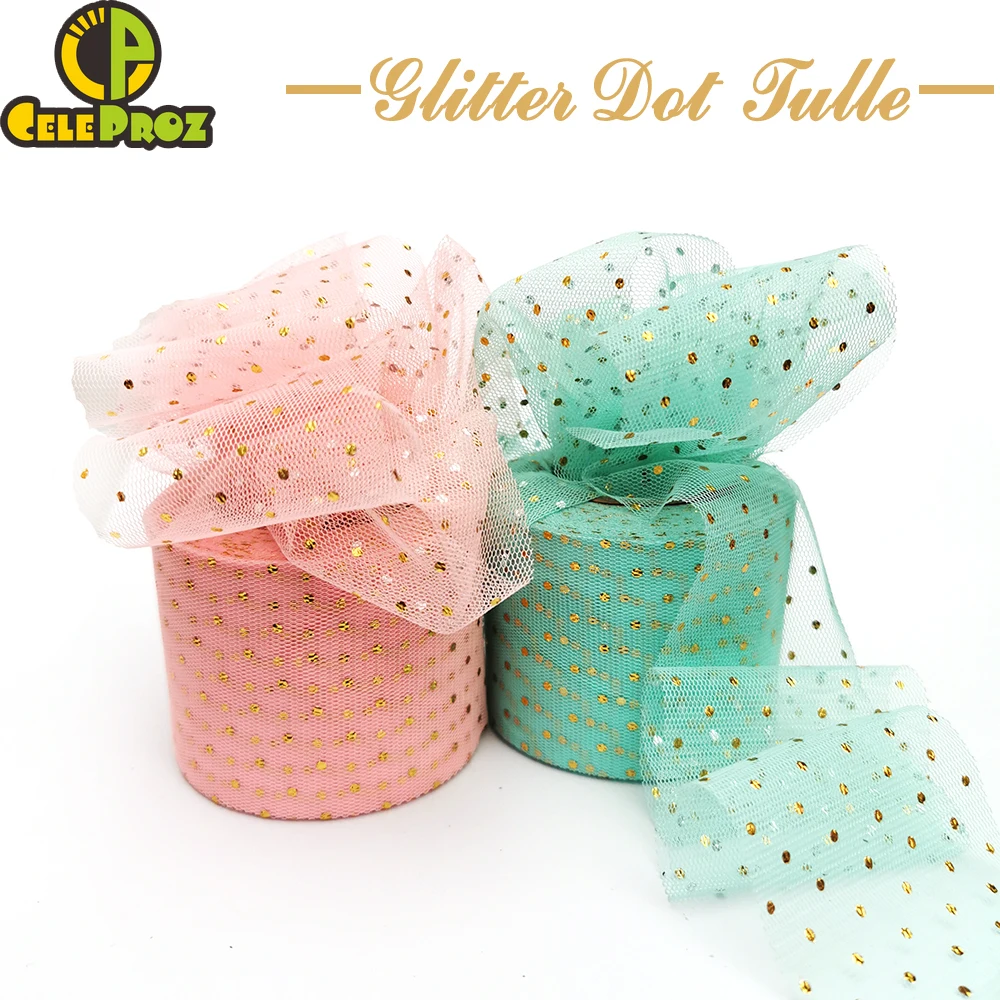 Тюлевая лента с блестками в горошек 6 см 23 м|Ленты для шитья| |