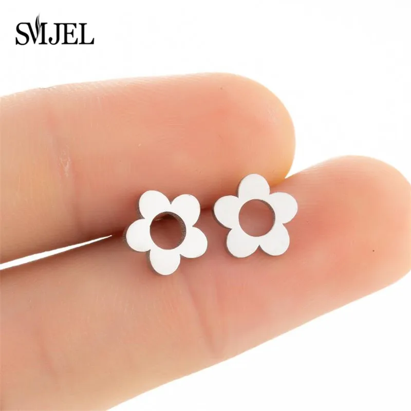 Женские серьги-гвоздики в виде цветка маргаритки из нержавеющей стали |