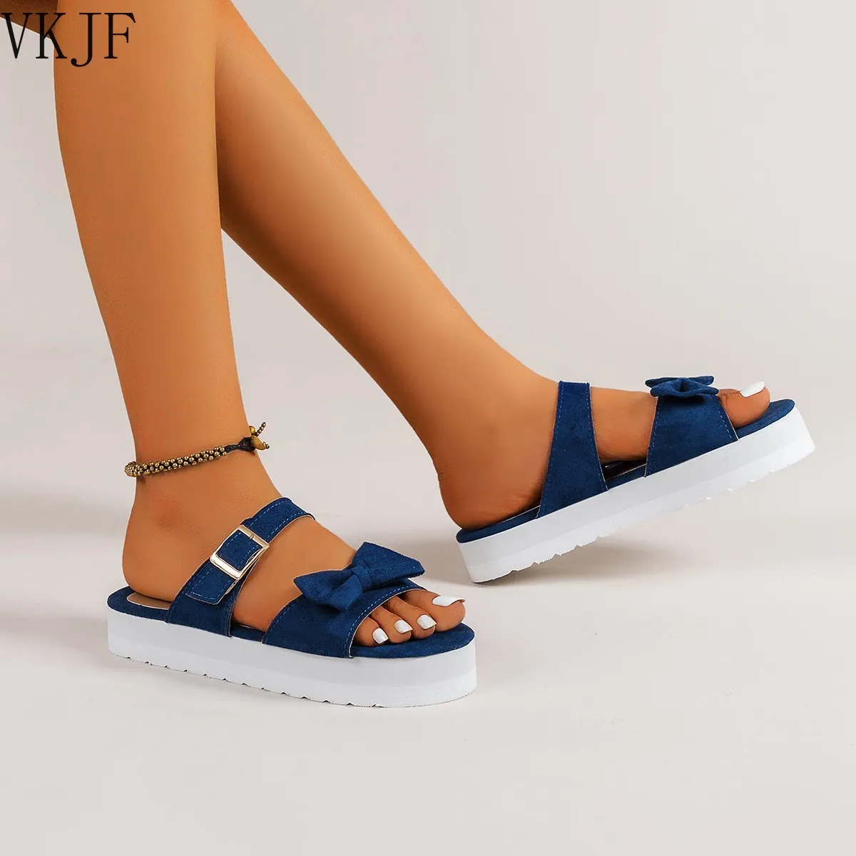 

Slippers Women Summer New 2021 Fashion Bow Flats Platform Sandals Woman Open Toe Flip Flops Outdoor Casual Beach Shoes Female