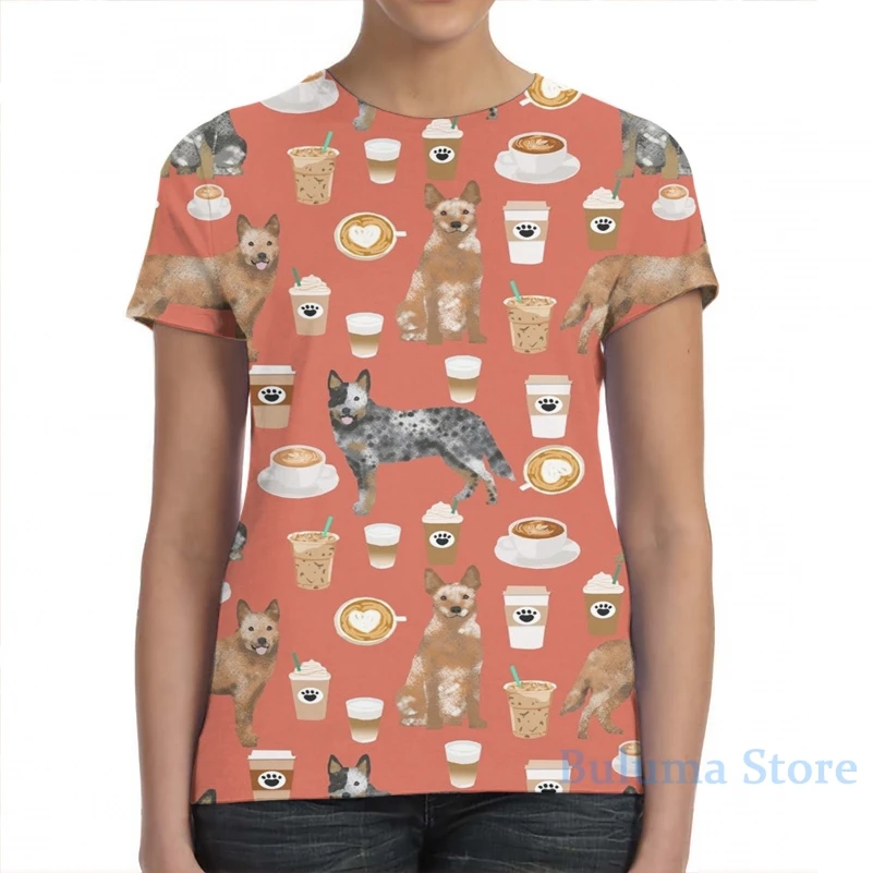 Австралийская футболка с рисунком крупного рогатого скота собаки кофе для