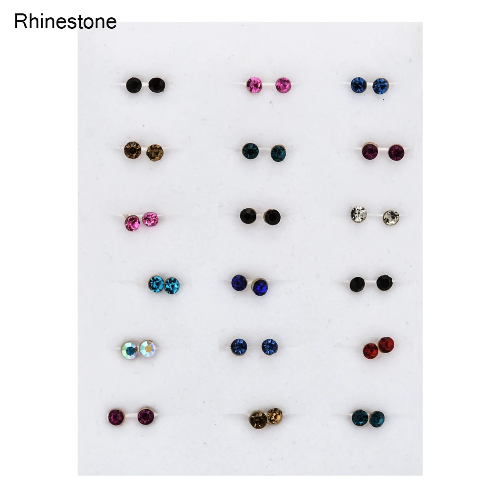 100 пар/лот Красочные Стразы маленькие серьги-гвоздики набор для женщин круглые