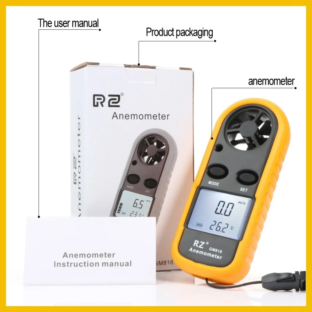 Портативный ручной анемометр GM816 аппарат для измерения скорости ветра с ЖК