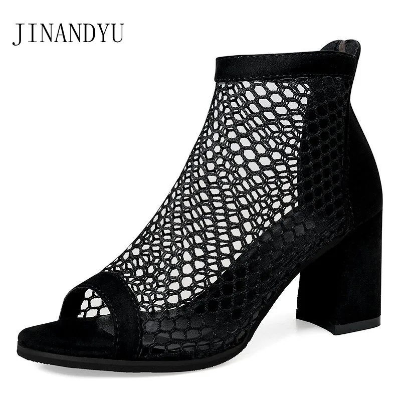 

Peep Toe Mesh High Heels Women Sandals Boots Summer Chunky Heels Party Shoes for Women Sandals Fashion Ladies High Heels Sandals
