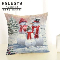 cushion cover decorative cute snowman merry christmas pillow case cotton linen printed throw pillow covers home sofa waist