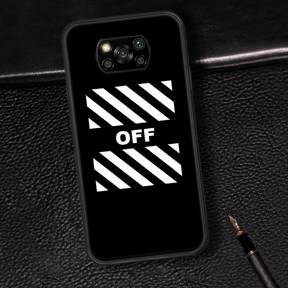 

Off Ow Brand Phone Case Cover Hull For Xiaomi Mi A2 A3 8 9 SE 9T 10 10T Lite Pro Ultra Poco X3 black Cell Pretty Cover Trend