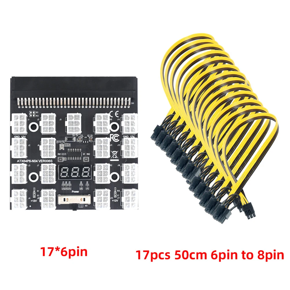 

Breakout Board for HP 750W/1200W GPU PSU Power Module Server Conversion with 17pcs 18AWG 6Pin to 8Pin 6+2 Cable for BTC Mining