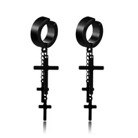 male black silver earring clips punk style skin friendly titanium steel double cross chain earrings stud for man fashion jewelry