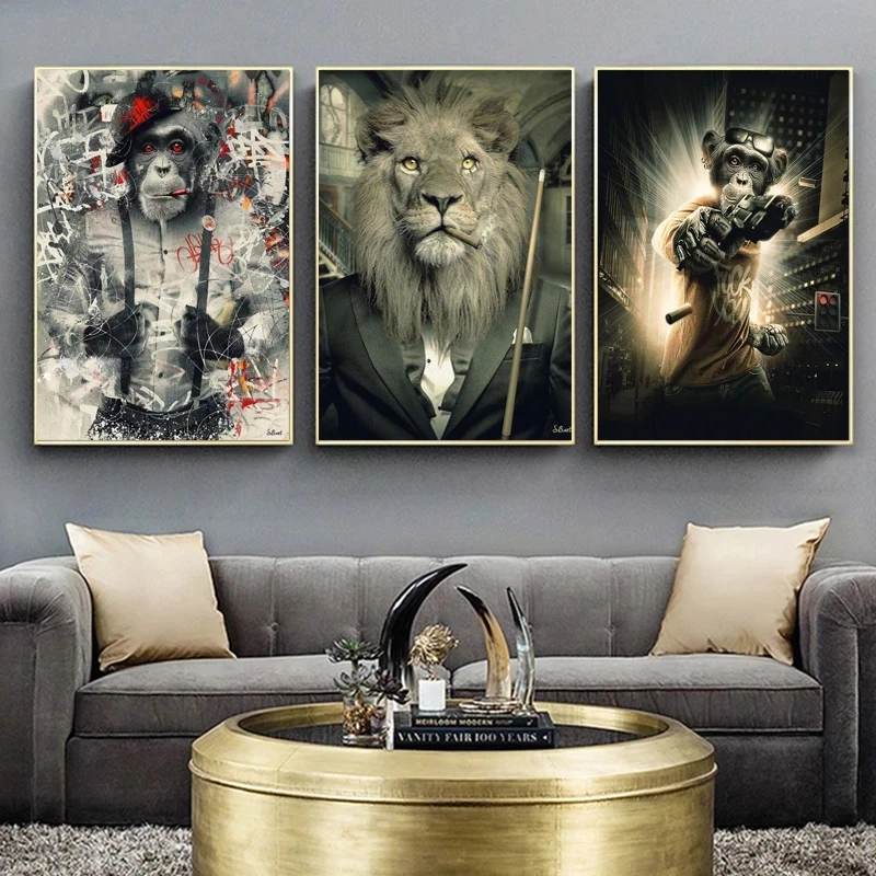 Животные граффити плакаты и принты курительная обезьяна холст живопись гостиная