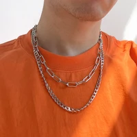 aprilwell 2 pcs punk necklace set for men geometric choker kpop cuba chain emo korean fashion jewelry unisex couple streetwear