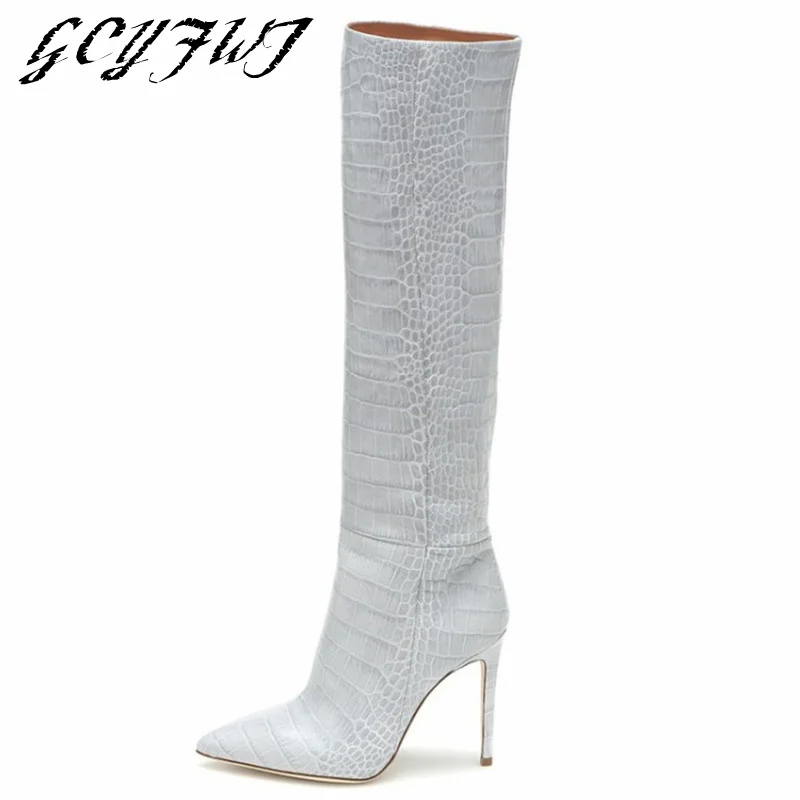 

Women's Knee High Boots Solid Color Thin Heels Pointed Toe Slip-on Female Shoes Fashion High Heel And Loose Catwalk Botas Mujer