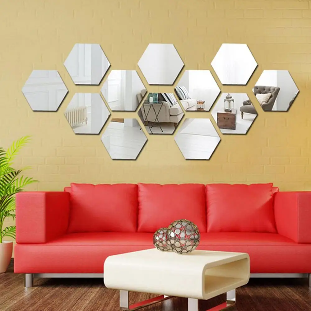 

12 шт. 3D шестигранные акриловые зеркальные настенные стикеры s DIY искусство настенный Декор стикеры s домашний Декор Гостиная зеркальные деко...