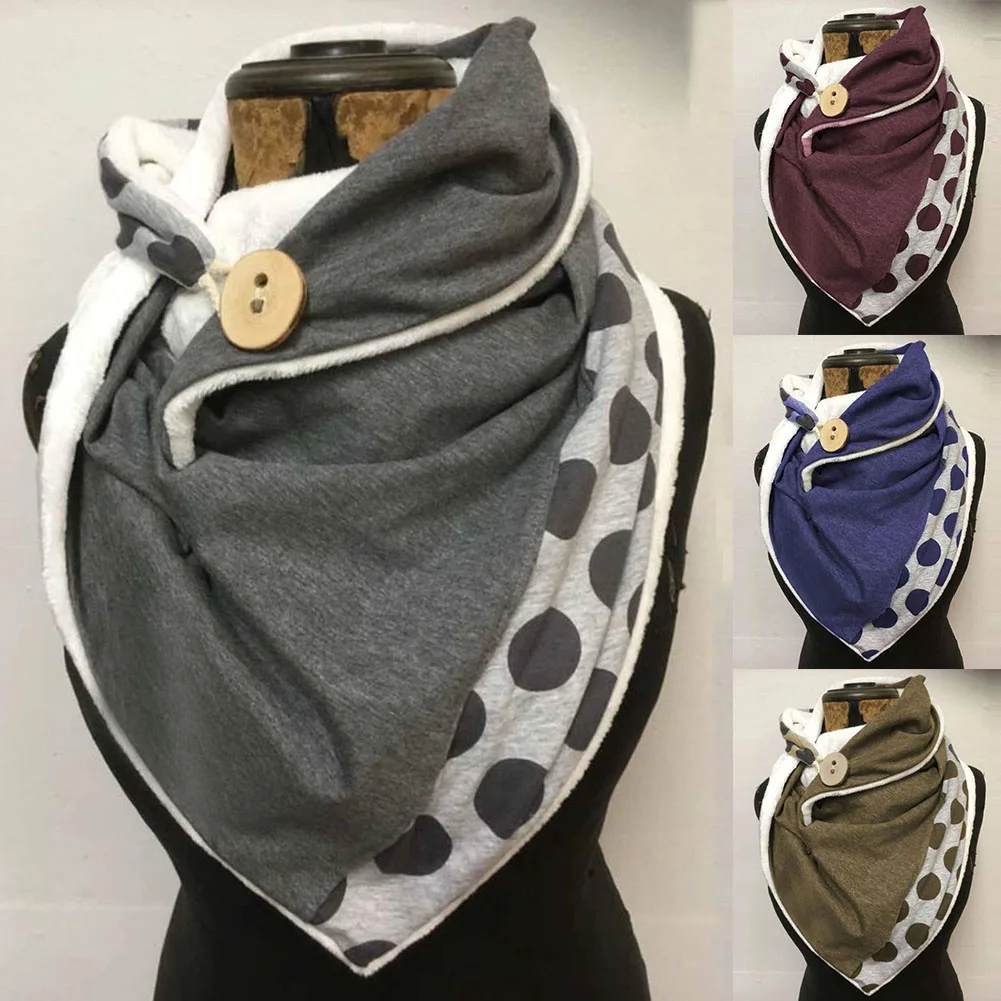 

Autumn Winter Warm Scarf Women Fashion Dots Print Button Soft Wrap Poncho Thick Scarf Shawl Women Poncho Scarves echarpe femme