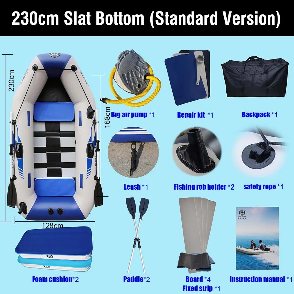 

2 Person 200cm Inflatable Rowing Boat Three-layer PVC Kayak Canoe Raft Dinghy Hovercraft Fishing Ship Diving Wooden Bottom