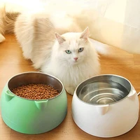pet bowl 15 degree cat and dog bowl stainless steel bowl neck guard safety non slip feeder cat food bowl