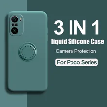 Poco X3 X 3 F3 Pro NFC Case Liquid Silicone Ring Holder Strap Covers Camera Protector Cases For Xiaomi Poco X3 Pocox3 F3 F 3 Pro