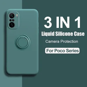poco x3 x 3 f3 pro nfc case liquid silicone ring holder strap covers camera protector cases for xiaomi poco x3 pocox3 f3 f 3 pro free global shipping