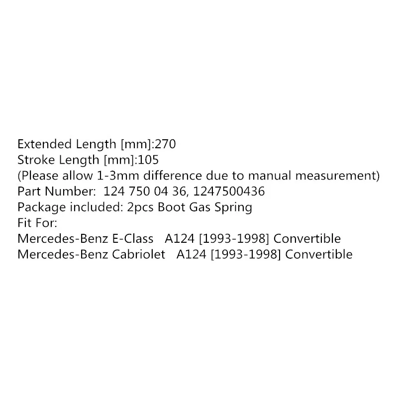 BOXI 2Qty Boot Gas Spring Lift Support For Mercedes-Benz E-Klasse Cabriolet A124 Springs Struts | Автомобили и мотоциклы