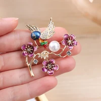 bird on the tree imitation pearl rhinestone crystal animal brooch pin lady banquet jewelry jewelry