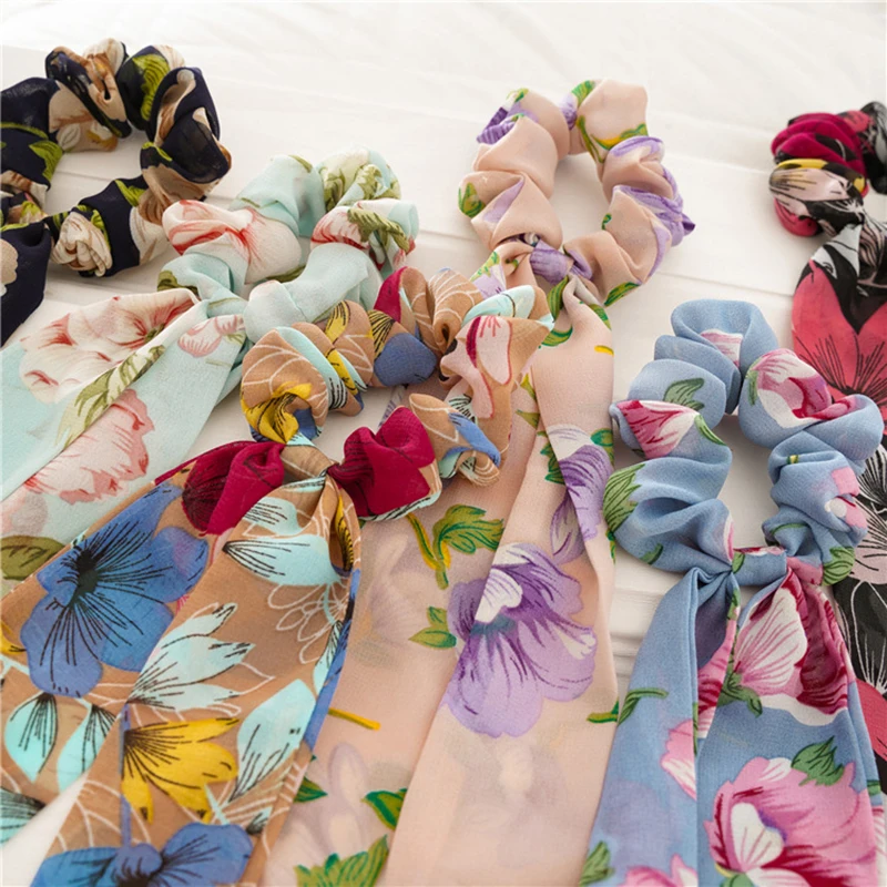 Резинки для волос с цветочным принтом длинные стримеры держатель конского