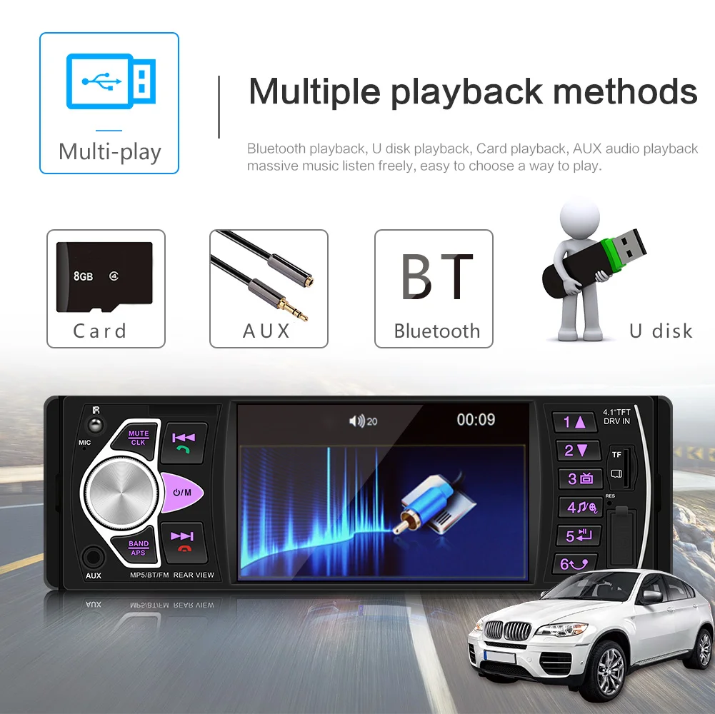 Car Radio 1 din 4022D FM radio car Auto Audio Stereo USB AUX Bluetooth Autoradio Support Rear view Camera SWC Control | Автомобили и