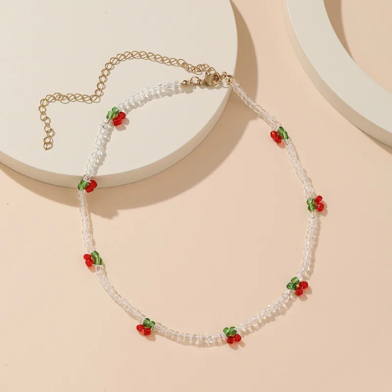 

Jewelry Gifts Colorful Handmade Beaded Cherry Rice Necklace
