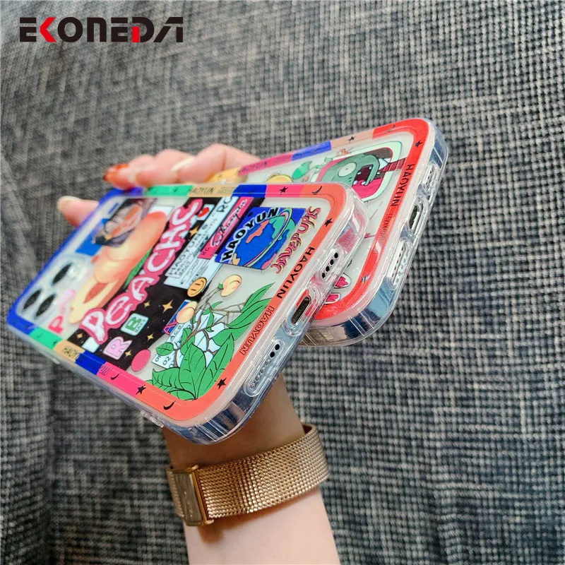 

EKONEDA Protective Phone Case For iPhone XR X 12 11 Pro XS Max 7 8 Plus Silicone Cases Beard Man Peach Girl Back Cover Shell