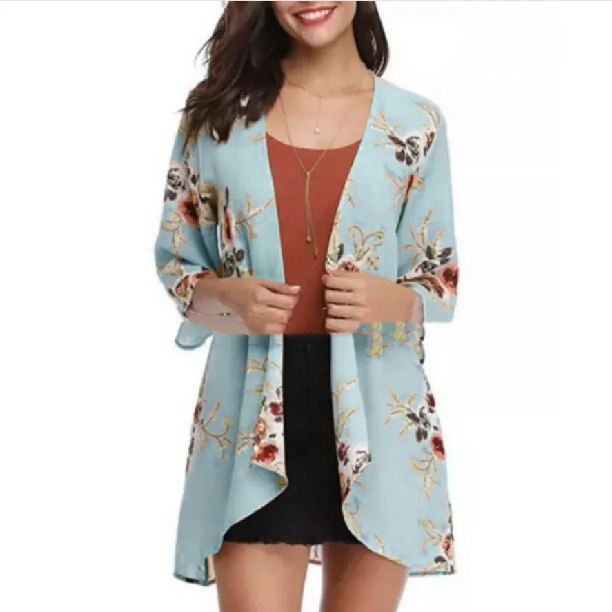 Женский купальник с цветочным принтом модный Свободный кардиган v-образным