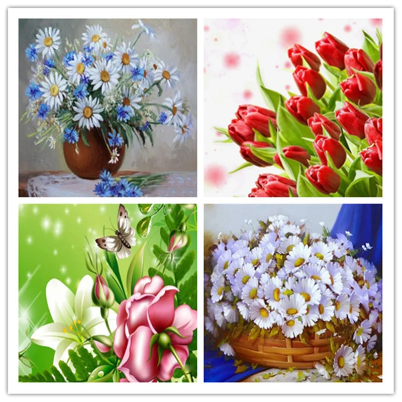 Новая вышивка с кристаллами цветы DIY Полная Алмазная полное сверление крестиком