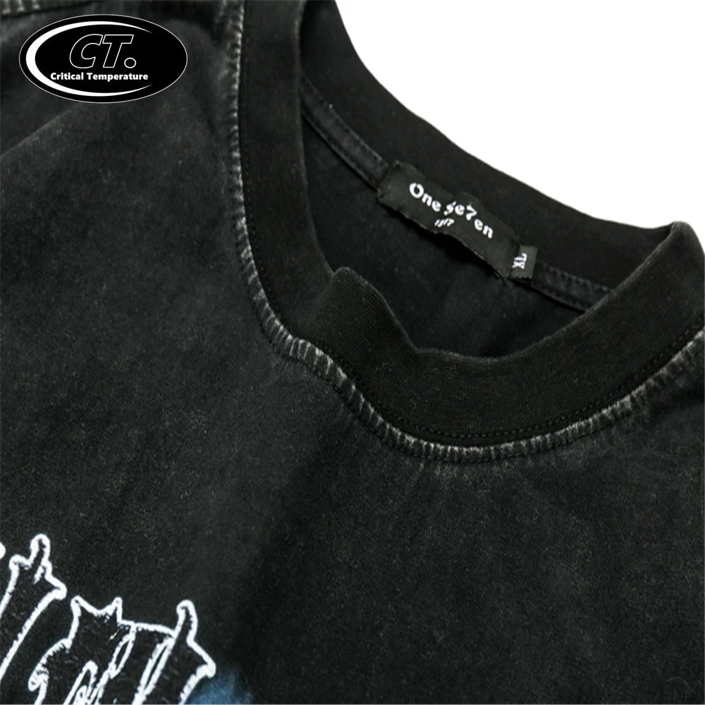 

Hip Hop Streetwear Washed T Shirt Lightning Skull Girl Letter Print T-Shirt Harajuku Cotton 2021 Men Short Sleeve Tshirt Black