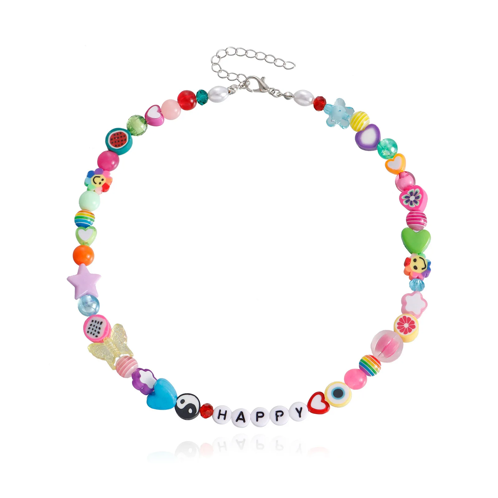 Bohemia Clay Acrylic Fruit Smiley Pearl Beaded Alphabet Beads Choker Necklace for Women Men Harajuku Trendy Y2k Jewelry Gift