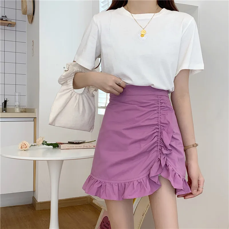 

Short Skirt Korean Version of The Wild, Thin, High Waist Bag, Hip Skirt, A-line Skirt, Ruffled Irregular Skirt, Women