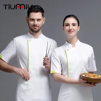 unisex chef waiter short sleeve uniform food service cook shirt kitchen restaurant work clothes pastry bakery cooking overalls